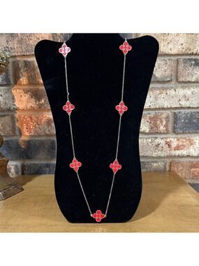 Red enamel Celtic style gold tone chain necklace